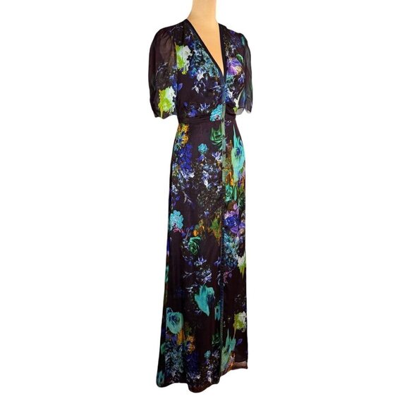 Mason by Michelle Mason Silk Floral Maxi Dress Sz.S Purple Button Front Event - Picture 3 of 14